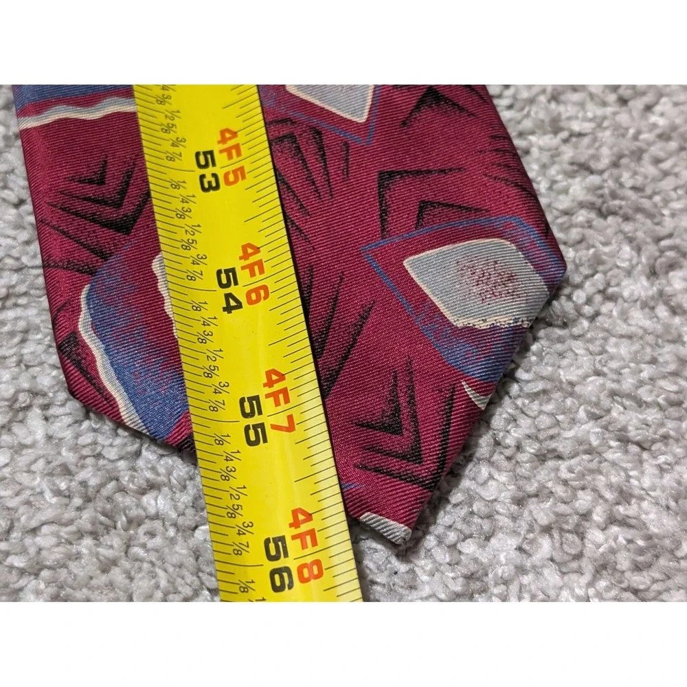 Wembley Necktie Mens  Burgundy Pure Silk Geometric Abstract 90s Retro Classic